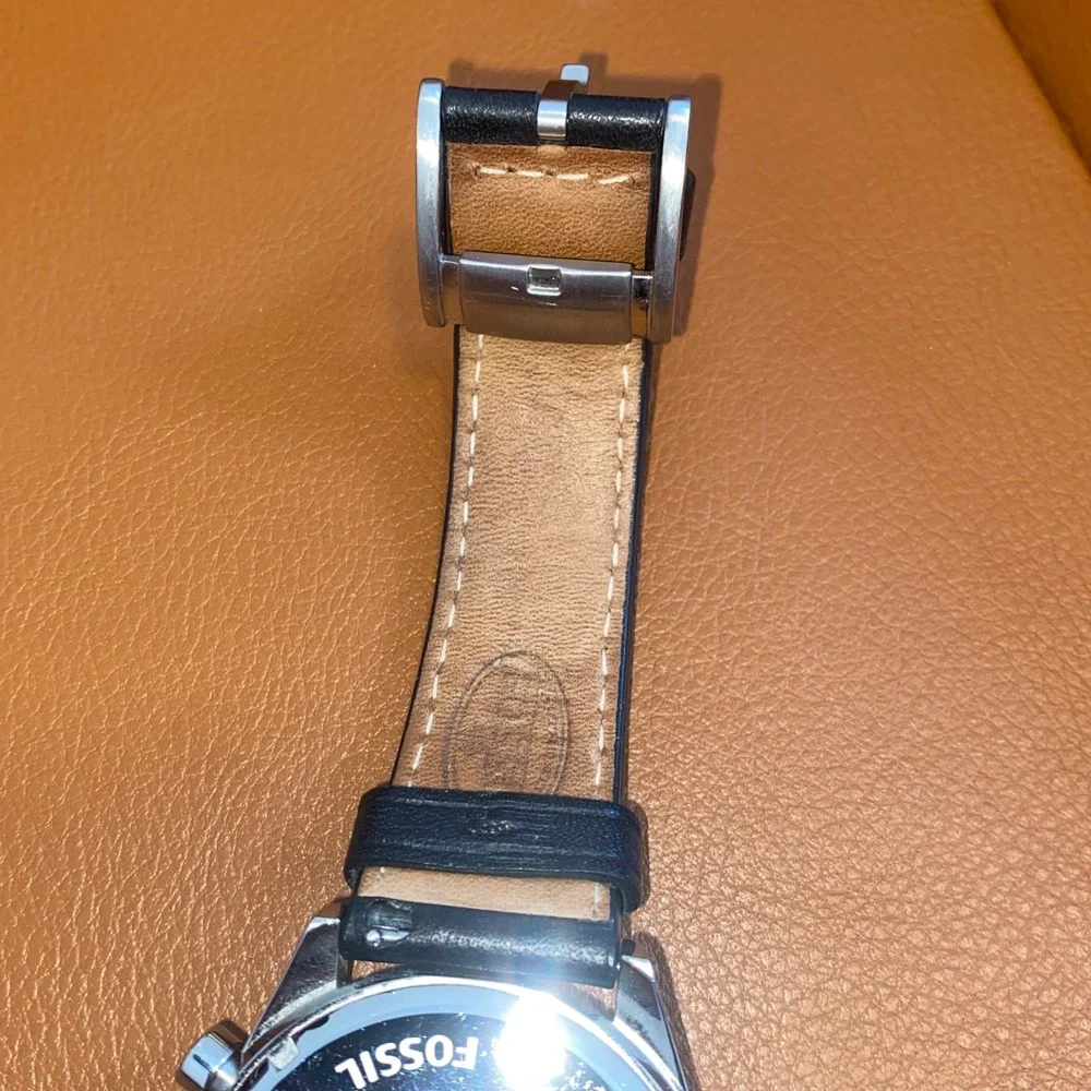 Fossil Del Rey CH2972 Chronograph Men's Black Dial Leather Strap Watch 43mm